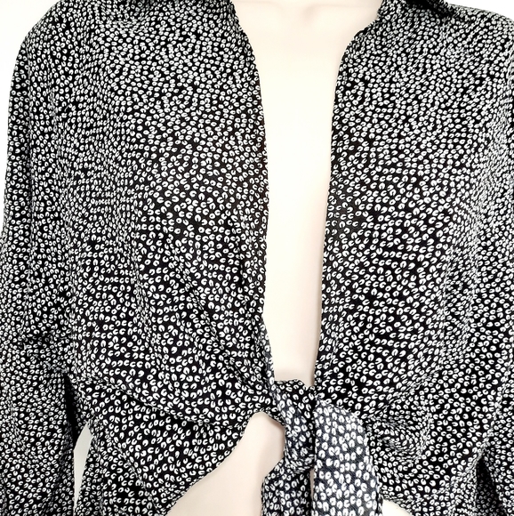 Front Tie Long Sleeve Silk Polyester Blouse Top - Picture 7 of 14